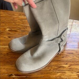 Tan  Suede Boots with Strap Detail by Garnet Hill